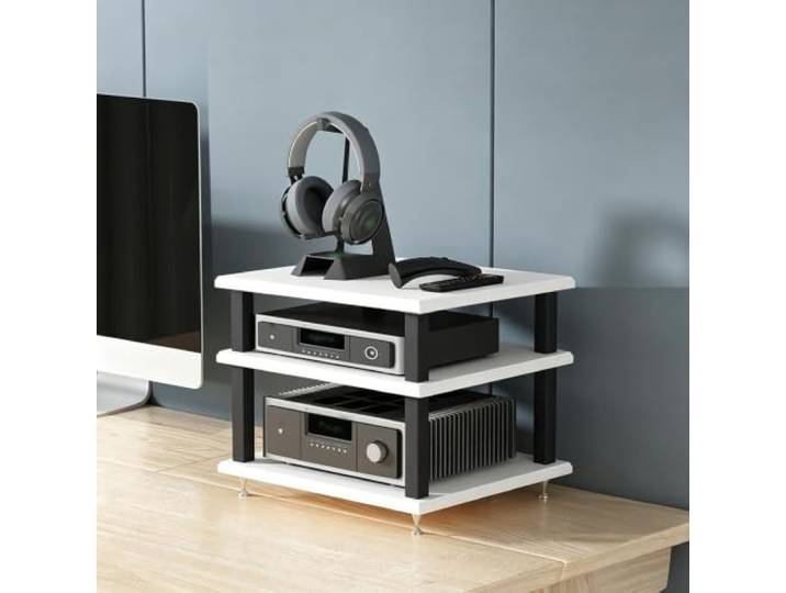 YHTCSXMD HiFi Rack, Audio Rack mit Holzablagen in 2/3/4 Ebenen Holzablagen und Metallrahmen mit Metallspitzen; Audio Geräte Rack für Wohnzimmer, Arbeitszimmer oder Büro