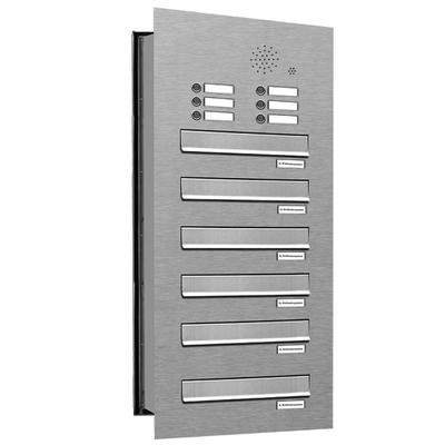 AL Briefkastensysteme 6 Fächer Premium Edelstahl Durchwurf Briefkasten Anlage mit Klingeln, Post A4, robust, wetterfest, Artikelnummer: 132V6DV1KS