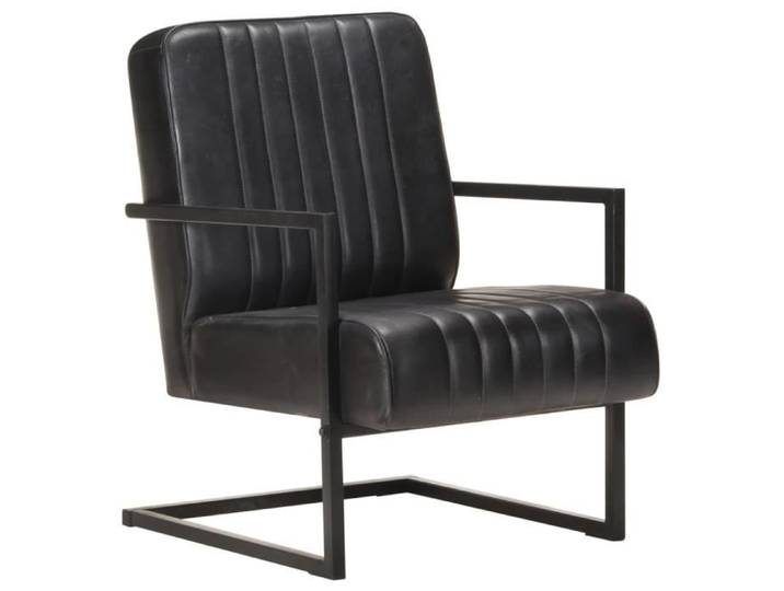 Fauteuil - VIDAXL - Cantilever - Cuir véritable - Noir - Vintage