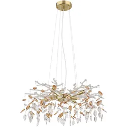 Pendellampe Hängeleuchte Kronleuchter Luster Esstischleuchte Glas Blätter Kristalle, Metall, 8x G9 Fassungen, DxH 61x120 cm
