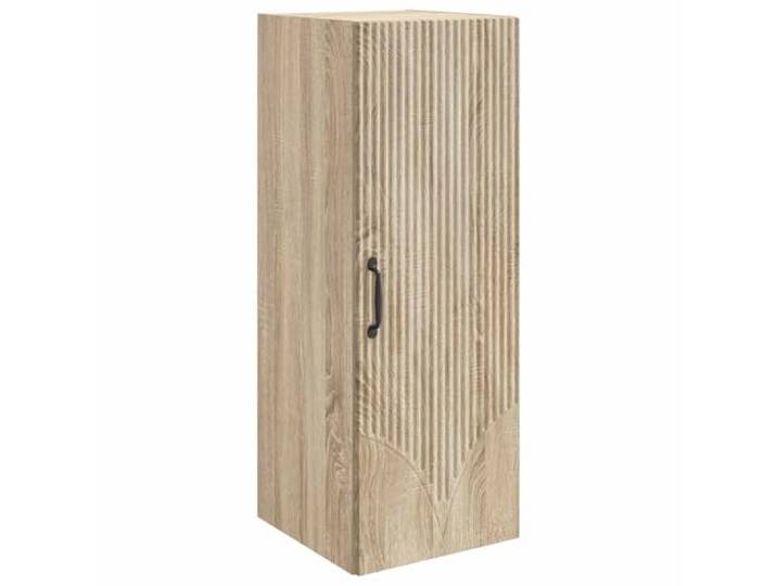 HKLGBVCR Wandschrank, 33 x 34,5 x 90 cm, Holz, Eiche Sonoma Geräumige Einlegeböden, 90° drehbare Türen, schwarze Metallgriffe, Wandbefestigung, kein Platzbedarf am Boden