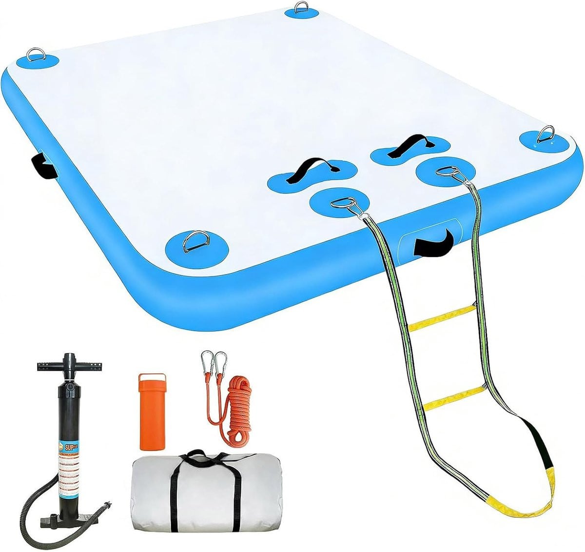 Opblaasbaar Drijvend Dok met Touwladder - Blauw