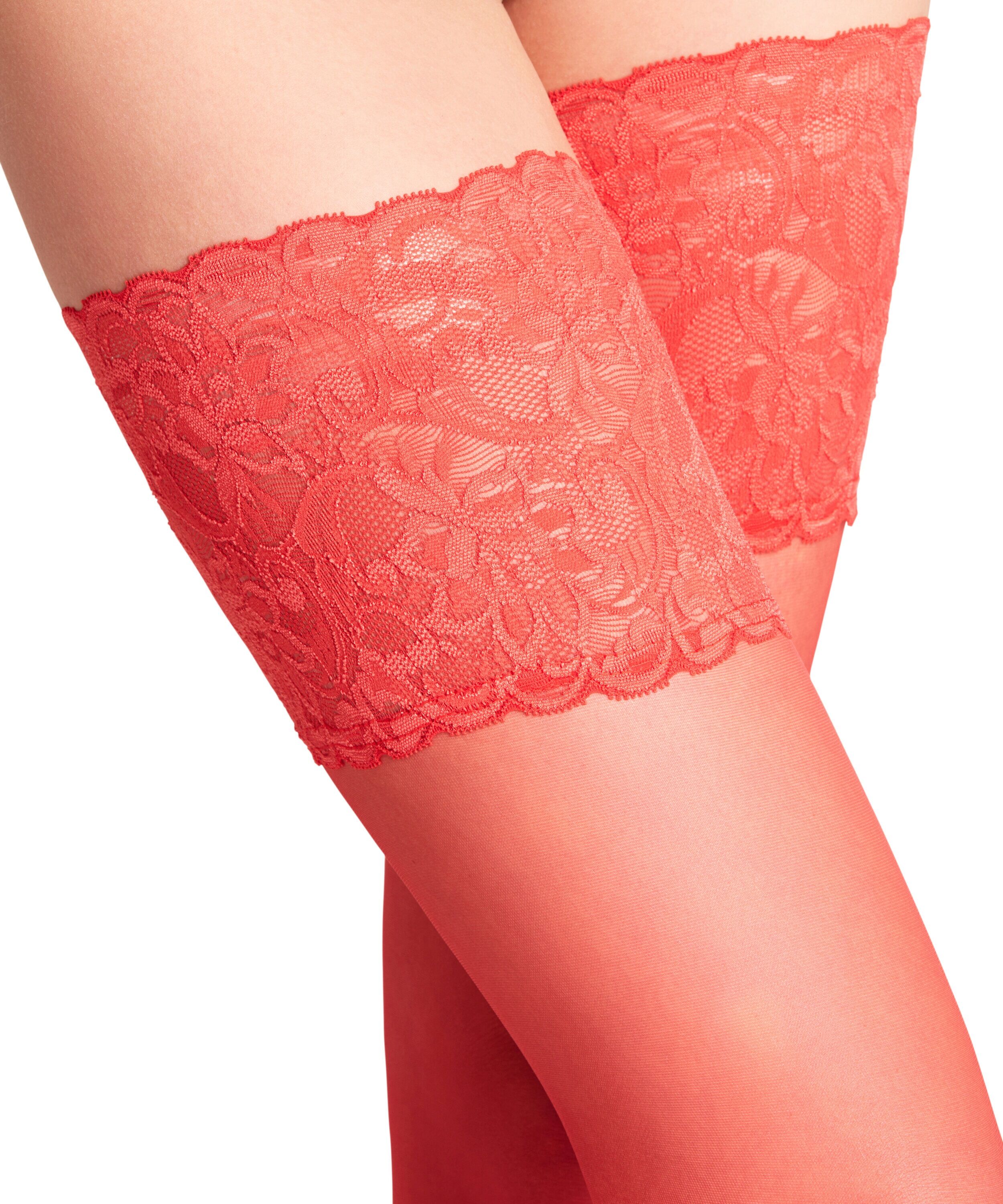 Halterlose Feinstrümpfe FALKE "Seidenglatt", Damen, Gr. 9.5-10, rot (rot (8149)), Obermaterial: 86% Polyamid PA. 14% Elasthan EL., glänzend, Socken Halterlose Feinstrümpfe