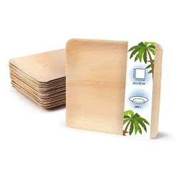 onlyleaf 200 Stück Einwegteller 25x25 cm Palmblatt-Teller, quadratisch, biologisch abbaubar, umweltfreundlich, kompostierbar, Wegwerfteller