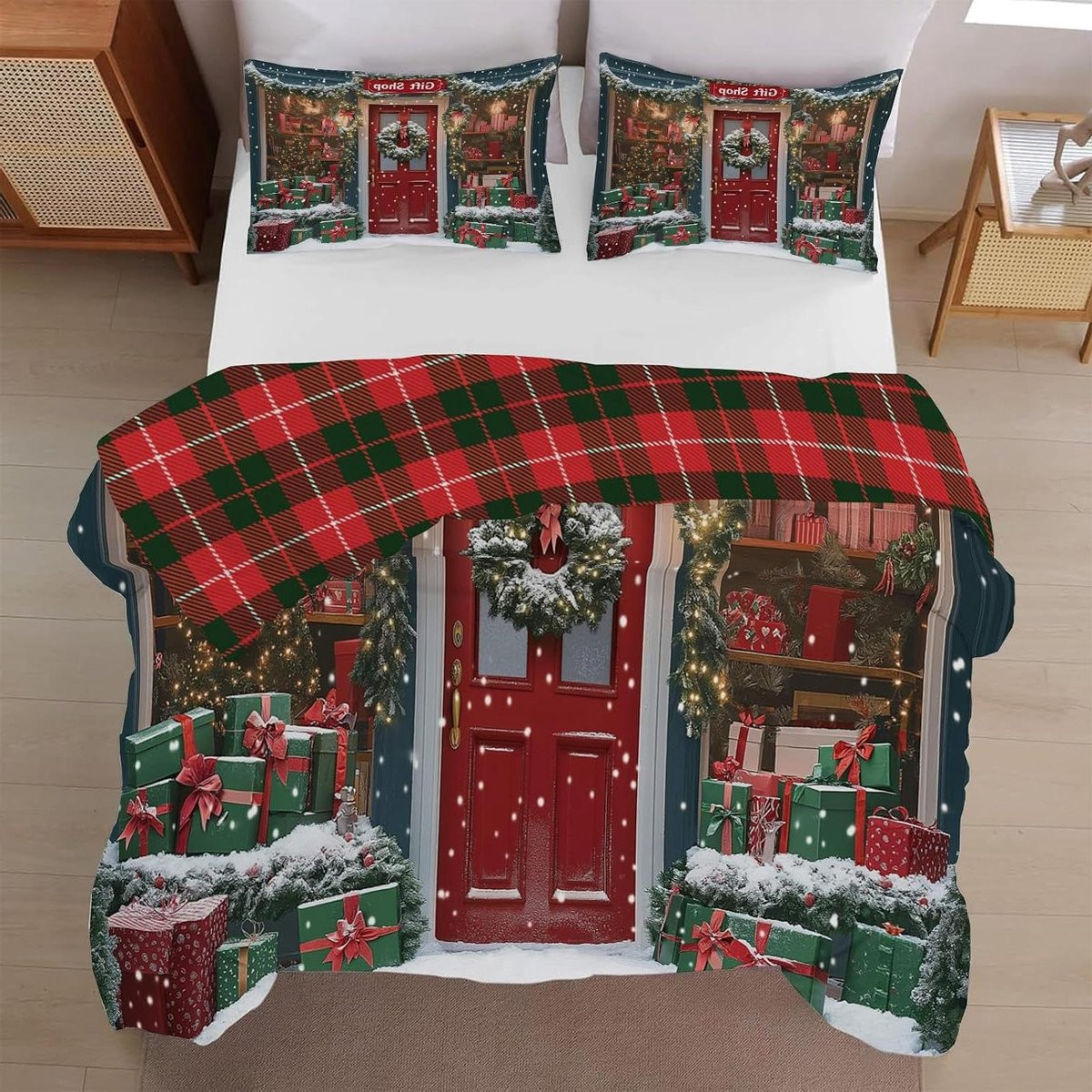 Omkeerbaar Kerst Dekbedovertrek Set Kingsize 230x220 cm - Multicolor