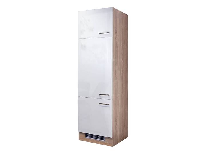 Kühlumbauschrank 200cm Braun/Weiß/Hochglanz Weiß/Eiche Sonoma Dekor