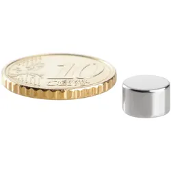 10 Scheibenmagnete Neodym 8 mm x 5 mm | N45, axial (parallel zur Höhe), silber