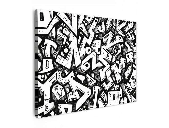 MuchoWow Leinwandbild - Formen - Buchstaben - Graffiti - Schwarz - 80x60 - Malerei, Textil, Kiefer, Abstrakt, Rechteckig, 80x60 cm, gerahmt, Bilder & Rahmen, Bilder, Wandbilder