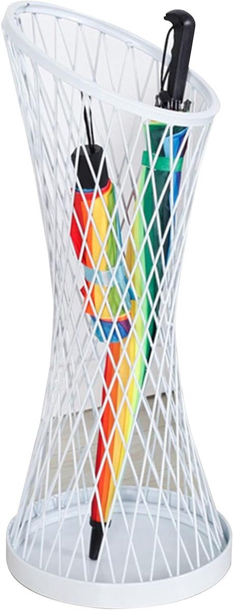 Paraplustandaard Metaal Paraplurek Ronde Houder met Afneembare Lekbak - Wit - 73 x 30 cm