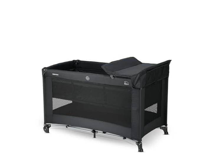 Deryan Baby & Kinder Reisebett mit Matratze - ab Geburt bis 5 Jahre, Pop Up Kleinkindbett Babyzelt in 2 Sekunden aufgestellt, inkl. Moskitonetz & Reisetasche (Schwarz, mit Bodenerhöhung)
