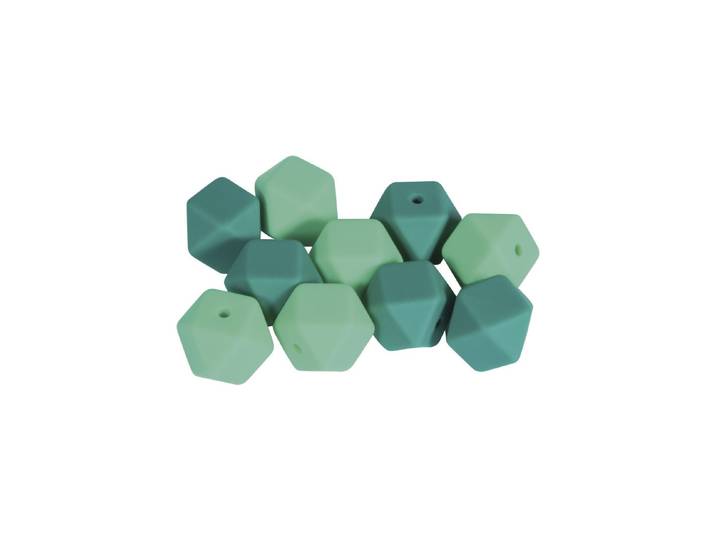 Rayher Silikonperlen Hexagon Türkis 14 mm 10 Stück