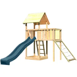 Akubi Kinderspielturm Lotti inkl. Anbauplattform, Rutsche anthrazit und Netzrampe