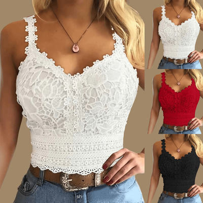 Inspire Essentials Lace Strap V Neck Crop Top For Women Trendy Y2K Streetwear Tank xl black