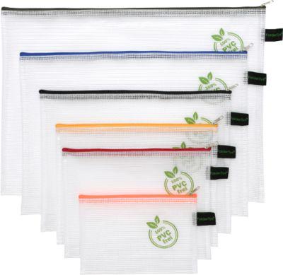 Reißverschlussbeutel FolderSys, mit Halteschlaufe, PVC-frei, EVA-Folie transparent, 6 Stück in Format A4-B6