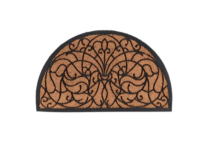 Halbrunde Fussmatte Ornament Hellbraun-Schwarz