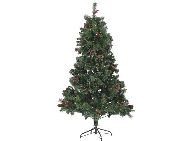 BELIANI Weihnachtsbaum 180 cm Grün Kunststoff/Metall inkl. LED Beleuchtung Ständer mit Zapfen geschmückt Weihnachten