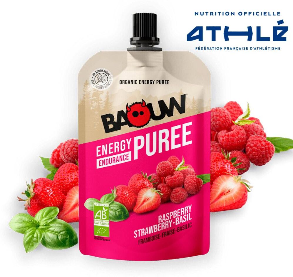 Baouw  - Compotes Energétiques Bio 90g Framboise - Fraise - Basilic - Purée