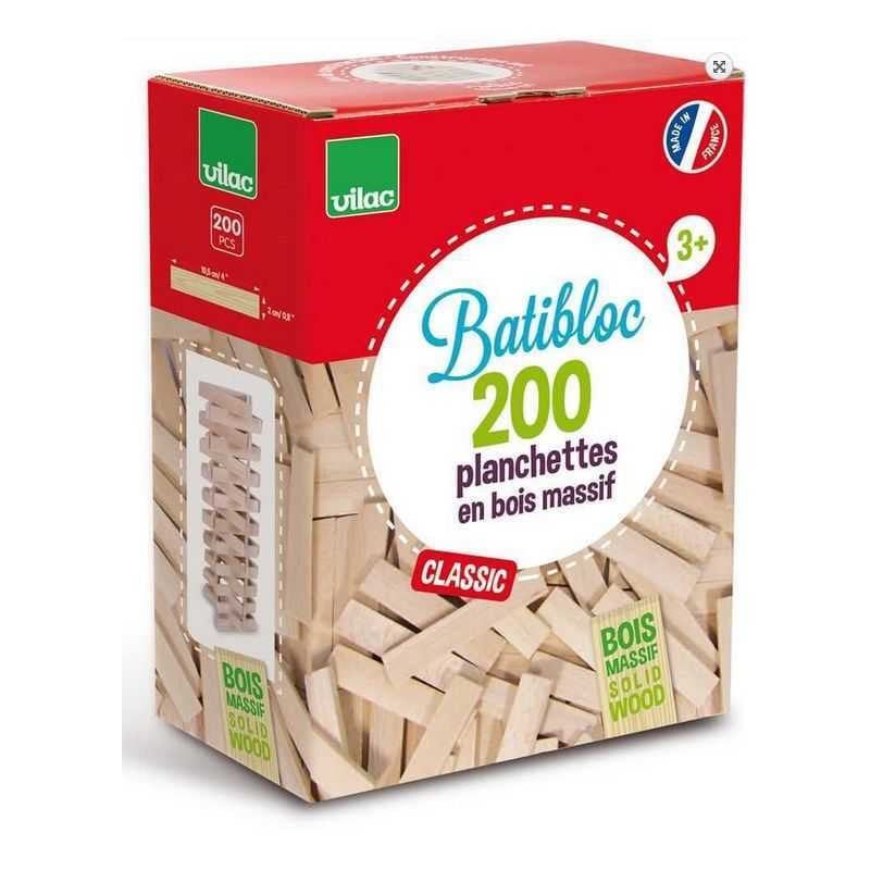 Vilac houten bouwpakket Batibloc Classic, 200 blokken, naturel