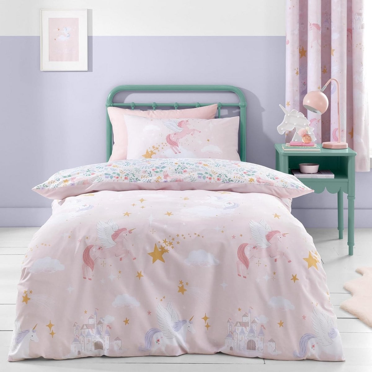 Fairytale Unicorn Eenpersoons Dekbedovertrek Set - Roze