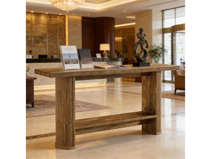 Console - ZEVKOR - 140×30×80 cm - Marron - Bois d'ingénierie - Étagère basse ouverte
