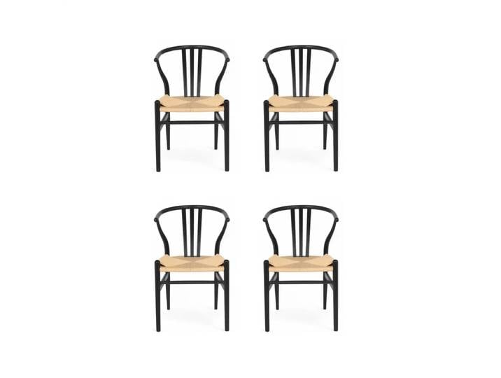 4er Set Esszimmerstühle Nicoline - Geflechtsitz, Schwarz