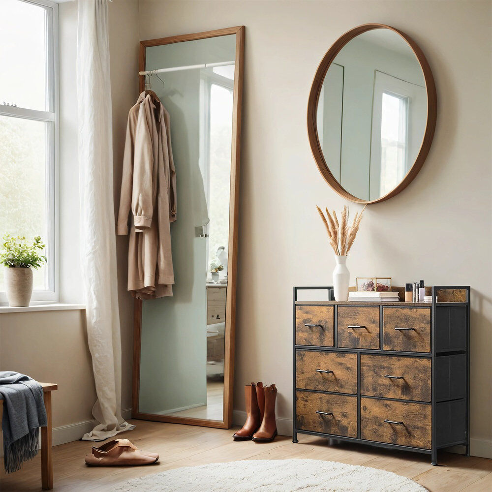 Borough Wharf Chest Of Drawers, Bedroom Cabinet, 7 Fabric Drawers With Handles, Metal Frame Rustic Brown