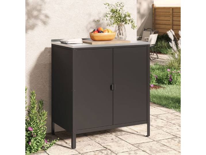 Armoire de jardin Bolognano acier laqué 92 x 80 x 50 cm noir mat