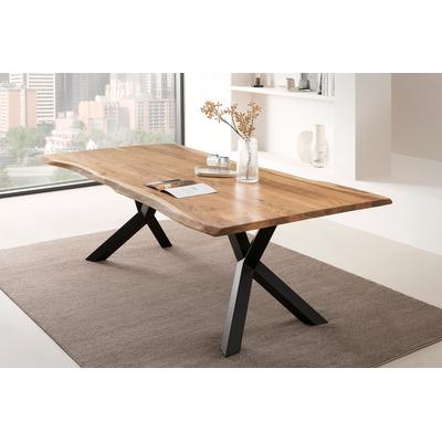 Esstisch SALESFEVER "Designertisch für Mahlzeiten", beige (natur, schwarz, schwarz, natur), B:240cm H:76,5cm T:110cm, Akazienholz, Metall, Tische, Esstisch, Massivholz geölt und zweifach gewachst
