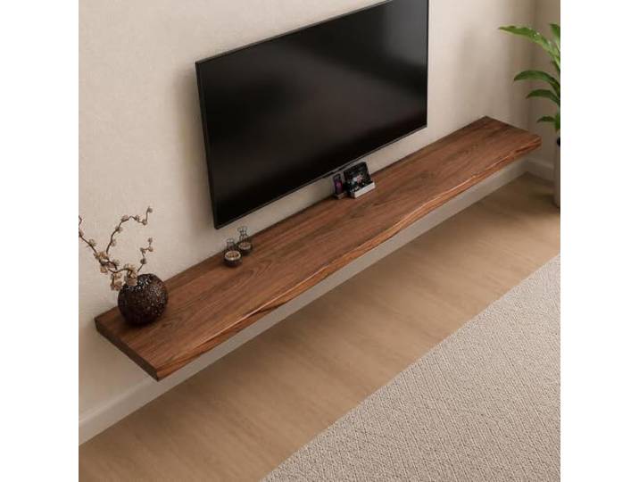 DMYKVJG Hängend TV-Regal Aus Massiv Holz, Konsole Live Edge TV-Schrank 1,8'' Dicke Tv Board Hängend, Medienkonsole Im Alten Stil For Wohnzimmer Und Schlafzimmer(Brown,23.6''x7.9''/60x20cm)