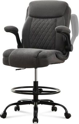 Kodotan sofa Drafting Chair Tall Office Chair for Standing Desk, Ergonomic Tall Desk Chair with Adjustable Foot Ring, Flip-Up Armrests