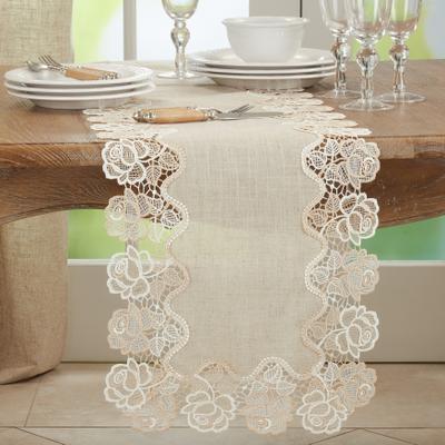 Saro Lifestyle Lace Table Runner With Rose Border Design