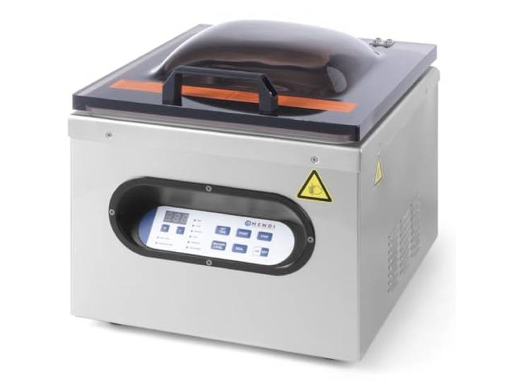 HENDI Vakuum-Verpackungsmaschine, Vakuumiergerät, Vakuum Kammer Verpackungsmaschine, Schweißleiste: 295mm, Pumpenleistung: 77 l/min, 230V, 630W, 429x359x(H)345mm, Edelstahl