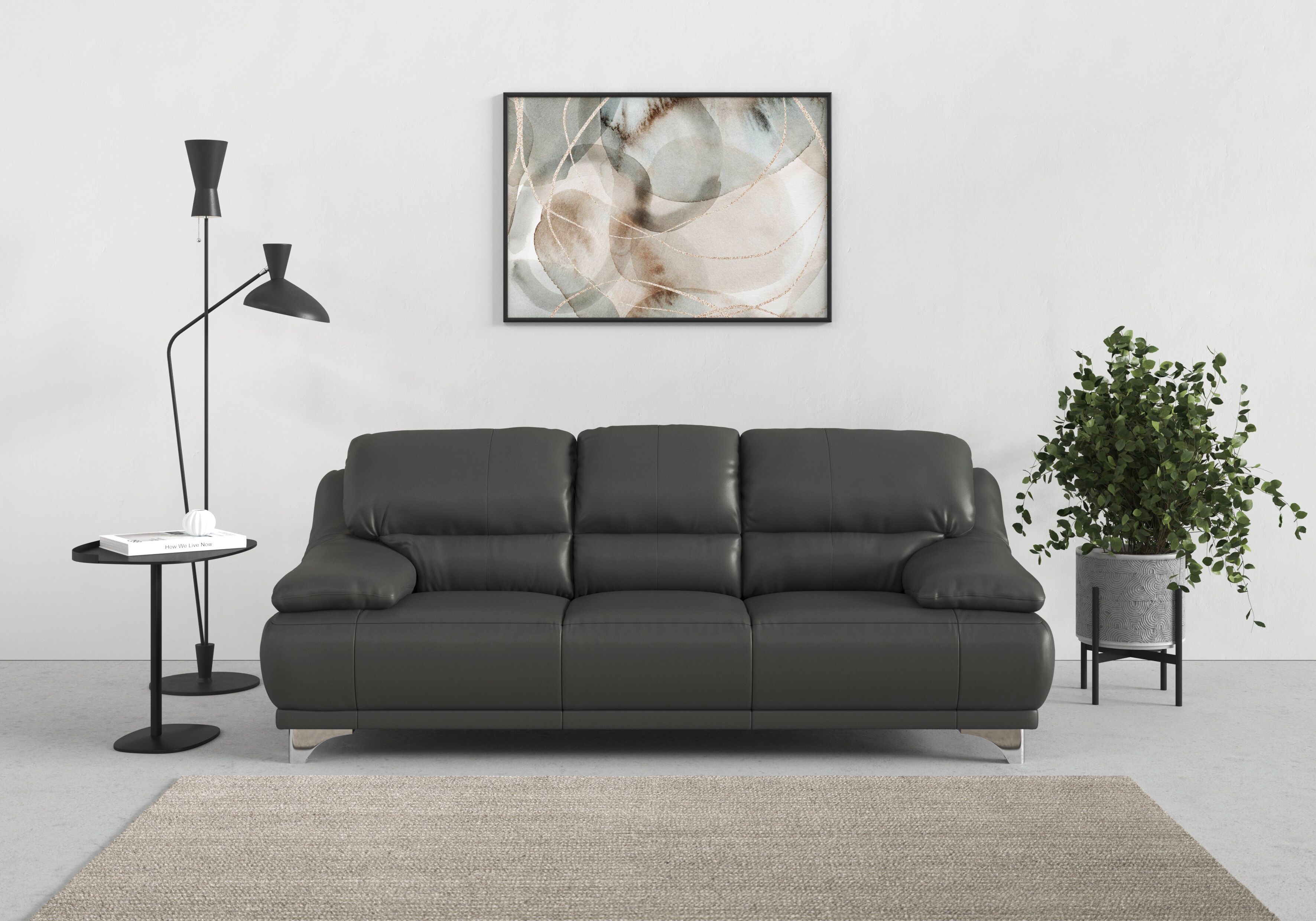 3-Sitzer COTTA "Maranello", grau (fango), B:216cm H:86cm T:93cm, 64% Polyurethan, 25% Polyester, 11% Baumwolle, Sofas