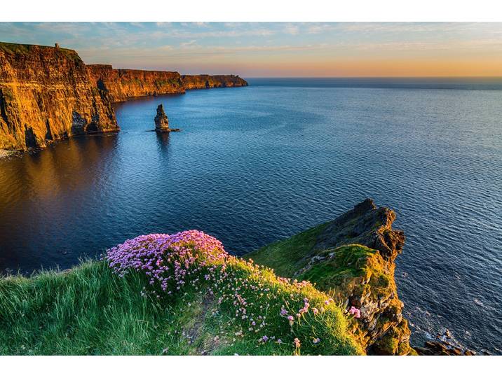 Fototapete PAPERMOON MOHER IRLAND-STRAND KLIPPEN KÜSTE BLUMEN MEER GEBIRGE , bunt, B:5m L:2,8m, Vlies, Tapeten, Fototapete