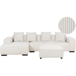 ECKSOFA 4-Sitzer Cord Cremeweiß mit Ottomane rechtsseitig Lungo