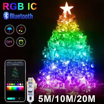 Uplift Picks RGBIC LED String Lights Bluetooth USB Music Sync Dream Color Party Fairy Garland 20 M