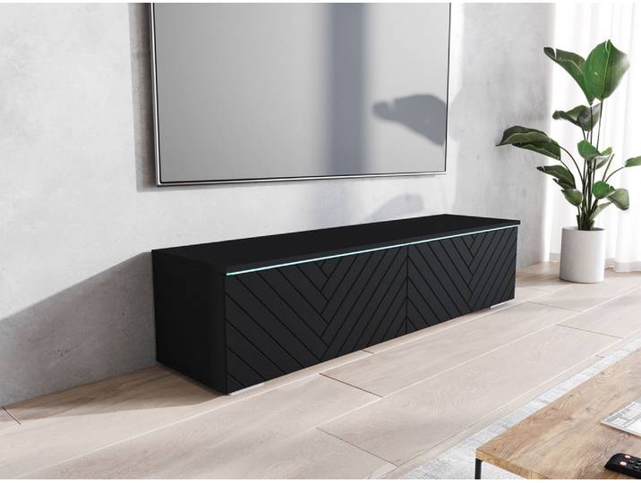 Meuble TV CERIEE 140 – graphite noir / motif à chevrons