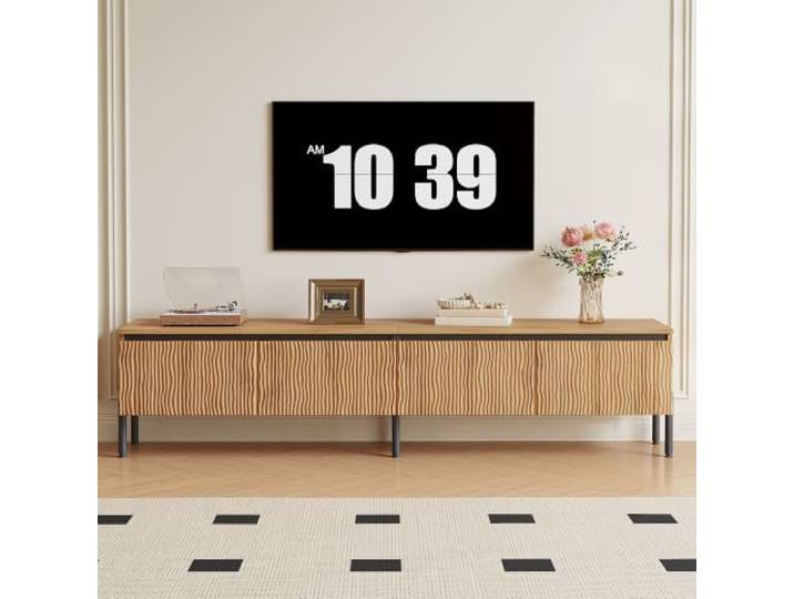 Fiednoy TV-Schrank Natur 180cm Mit Wellenrelief-Türen Sowie Metallfüßen Modernes Lowboard Mit 2 Staufächern Und Kabelmanagement Für Wohnzimmer