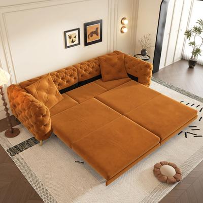 PRO_SELLERS 97 7-Inch 3-in-1 Convertible Sleeper Sofa with Tufted Velvet Orange