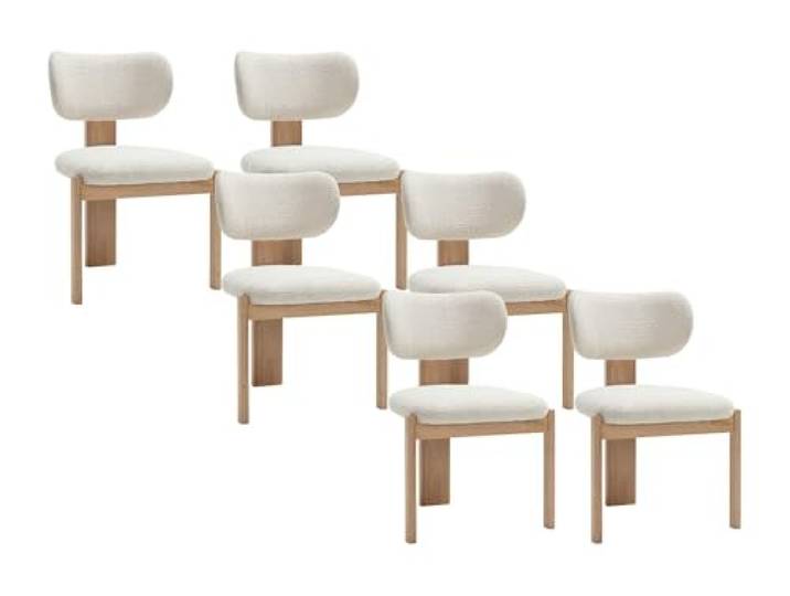 Vente-unique - Stuhl 6er-Set Wilana - Holz Weiß Robustes und authentisches Kautschukholz Weicher Bouclé-Stoff