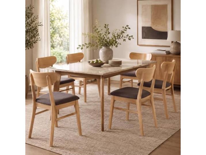 Mendler 6er-Set Esszimmerstuhl HWC-M59 - helles Gestell, Taupe