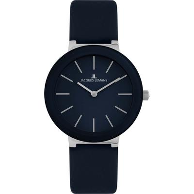 Quarzuhr JACQUES LEMANS "Monaco", blau (dunkelblau, silberfarben), Armbanduhren, Damen, Quarzuhr, Armbanduhr, Damenuhr, Crystexglas, Lederarmband