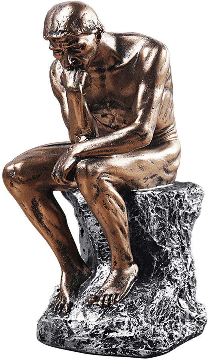SnelShoppen Retro Bronzen Denker Standbeeld - Rodin Geïnspireerd Decoratief Beeldje in Koper - Hoogte: 20 cm