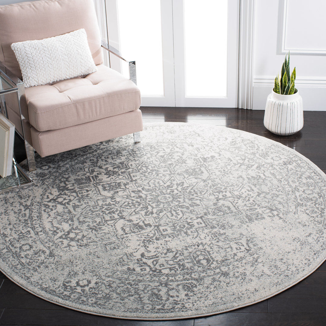 Blue Elephant Oriental Area Rug Ivory/Grey Round 201 cm
