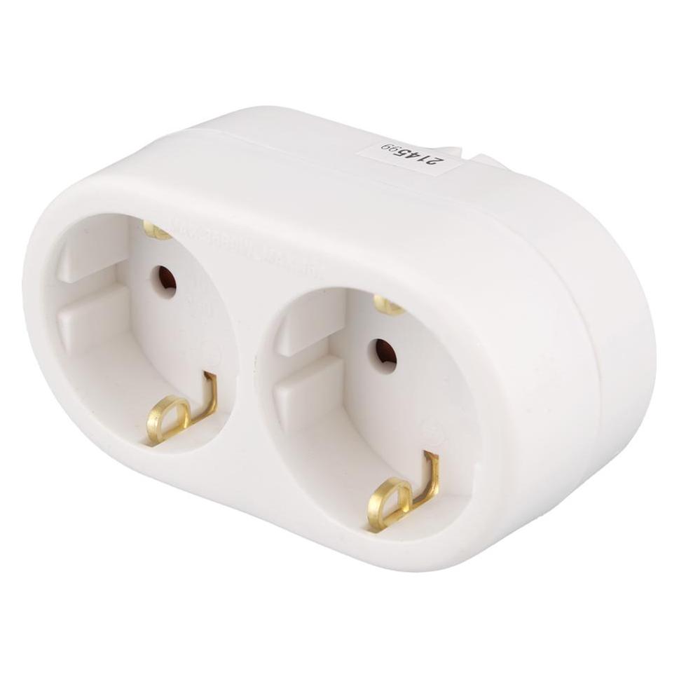 Deltaco Branch Socket, grounded, 2-socket - White (CEE 7/3) (GT-987)