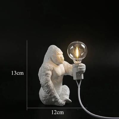 Inspired Living Mighty Gorilla Table Lamp Resin Animal Night Light For Bedroom & Home Decor white Sit