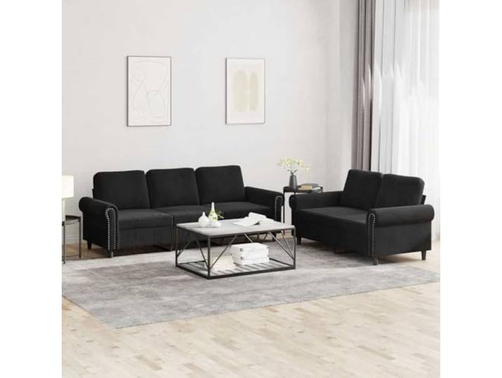 HEFZGDB 2-TLG. Sofagarnitur mit Kissen Schwarz Samt, Weiches Samtstoff Sofa Set für Wohnzimmer, Robustes Gestell aus Sperrholz und Metall, Bequeme Polsterung für Entspannung, Maximal