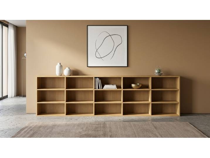 Niedriges Bücherregal aus Massivholz - Sideboard mit vielen Optionen Kernbuche Natur geölt