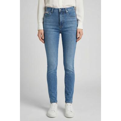 Skinny-fit-Jeans CALVIN KLEIN "HIGH RISE SKINNY", Damen, Gr. 27, Länge 32, blau (midtown blau), Denim/Jeans, Obermaterial: 80% Baumwolle, 12% Polyester, 6% Elastomultiester, 2% Elasthan, unifarben, skinny fit lang, Jeans, Skinny fit
