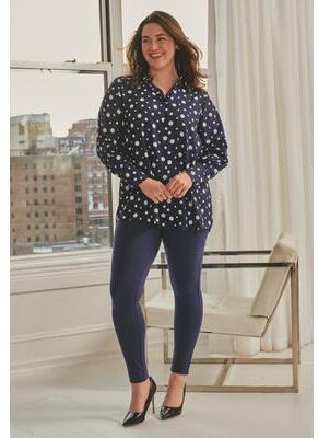 Plus Size Women's Signature Button Front Blouse by Avenue in Navy Confetti Dot (Size 22/24)